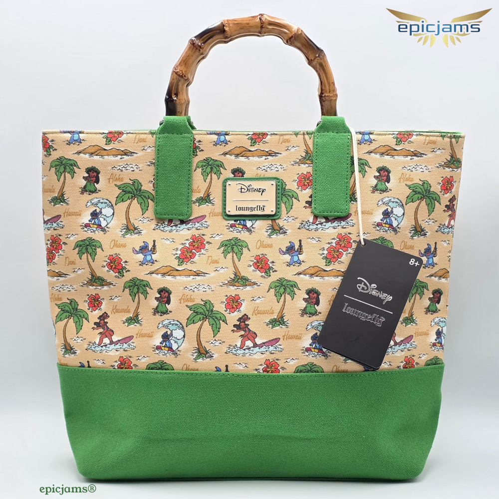 Loungefly Disney Lilo & Stitch Beach Scene Allover Print Canvas Tote Bag New